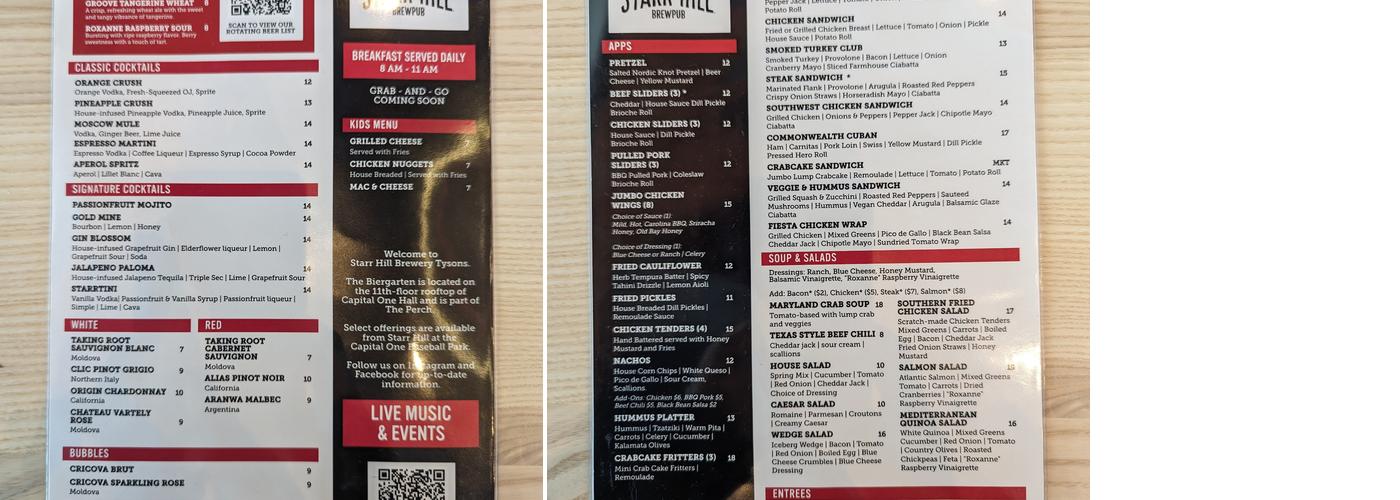 Starr Hill Tysons Brewpub Menu
