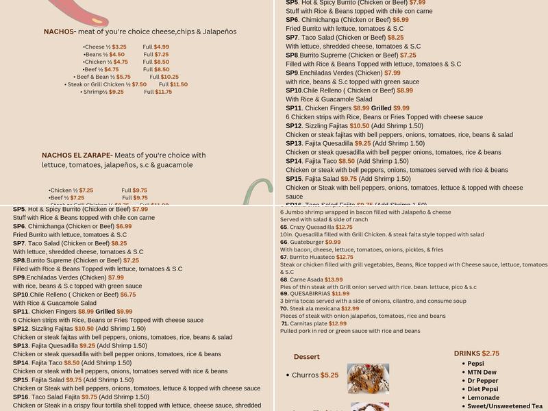 EL ZARAPE Menu