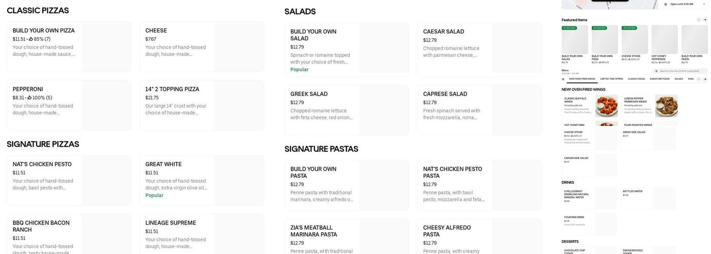 Freddy’s Pizza Menu