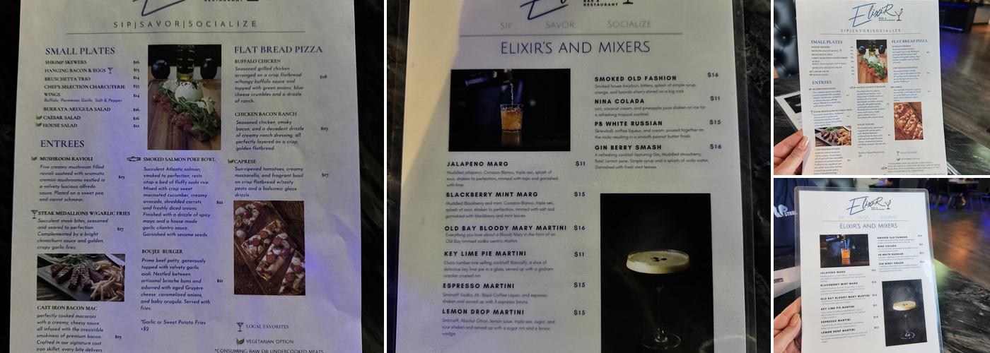 Elixir Bar and Restaurant Menu