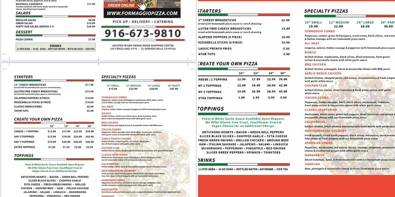 Formaggio Pizza Express Menu