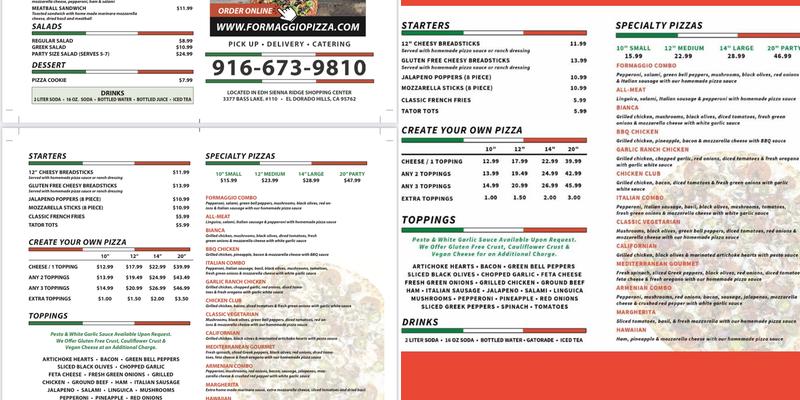 Formaggio Pizza Express Menu