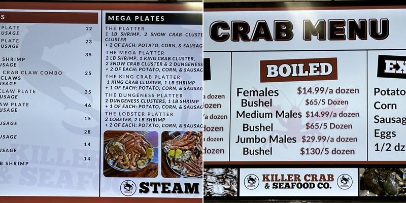 Killer Crab - St Martin Menu