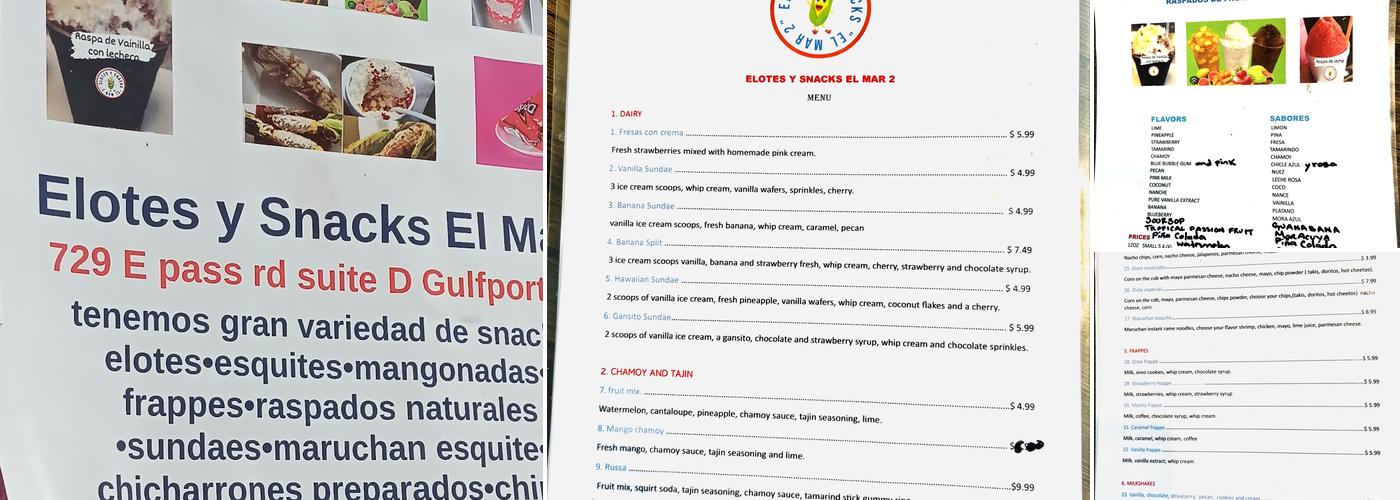 Elotes y Snacks El Mar 2 Menu