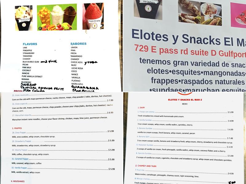 Elotes y Snacks El Mar 2 Menu