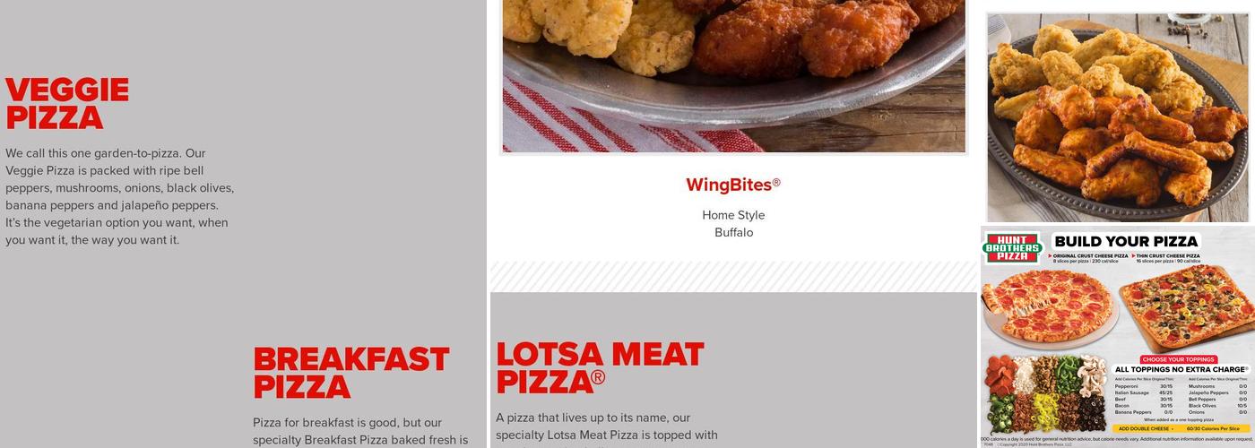 Hunt Brothers Pizza Menu