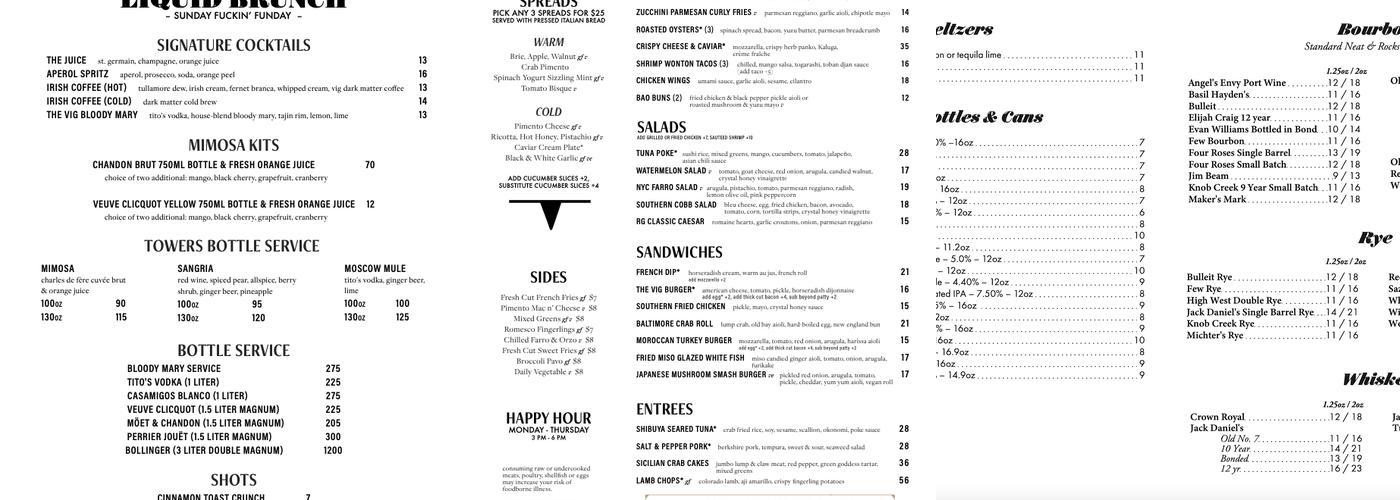 The Vig West Loop Menu