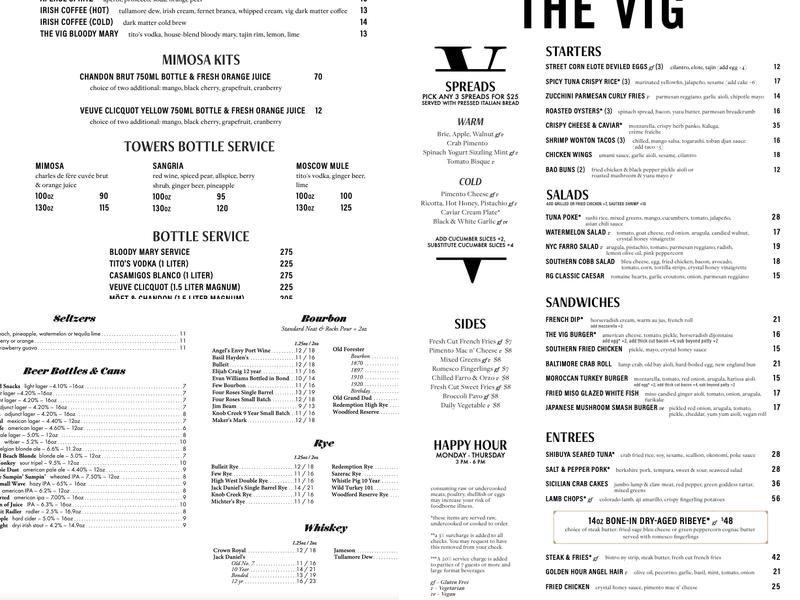The Vig West Loop Menu