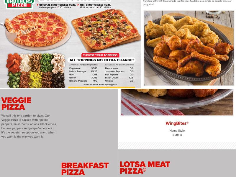Hunt Brothers Pizza Menu