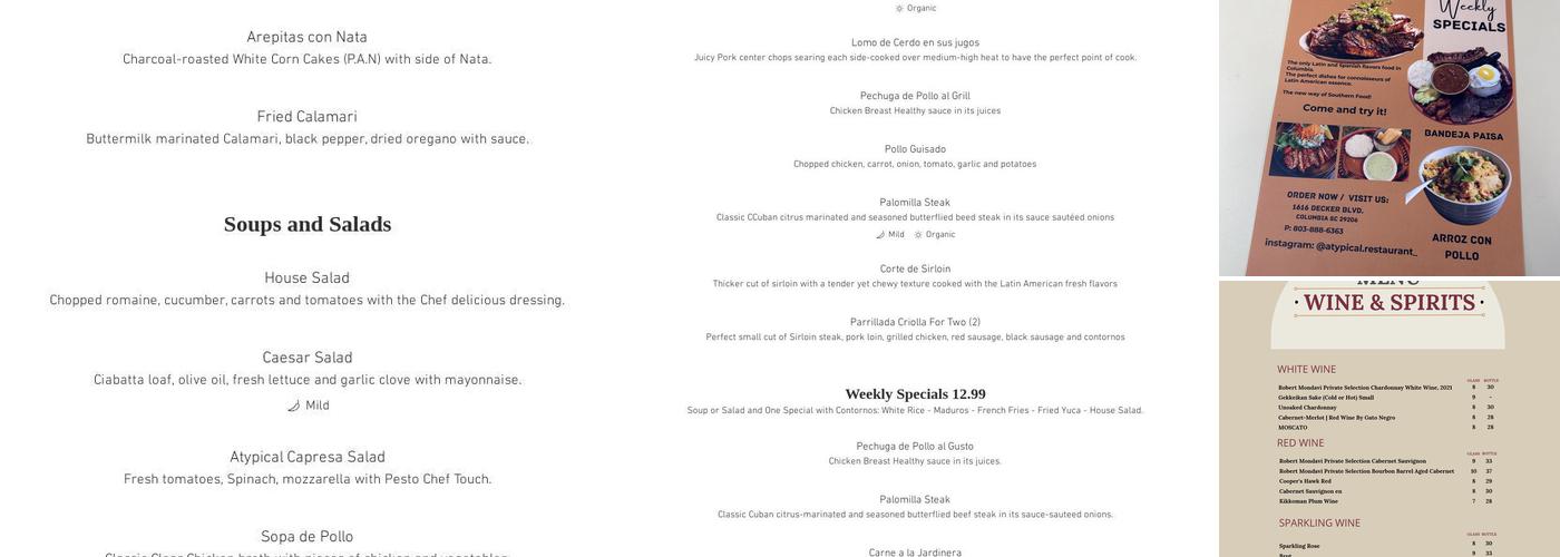 Atypical Restaurant Menu