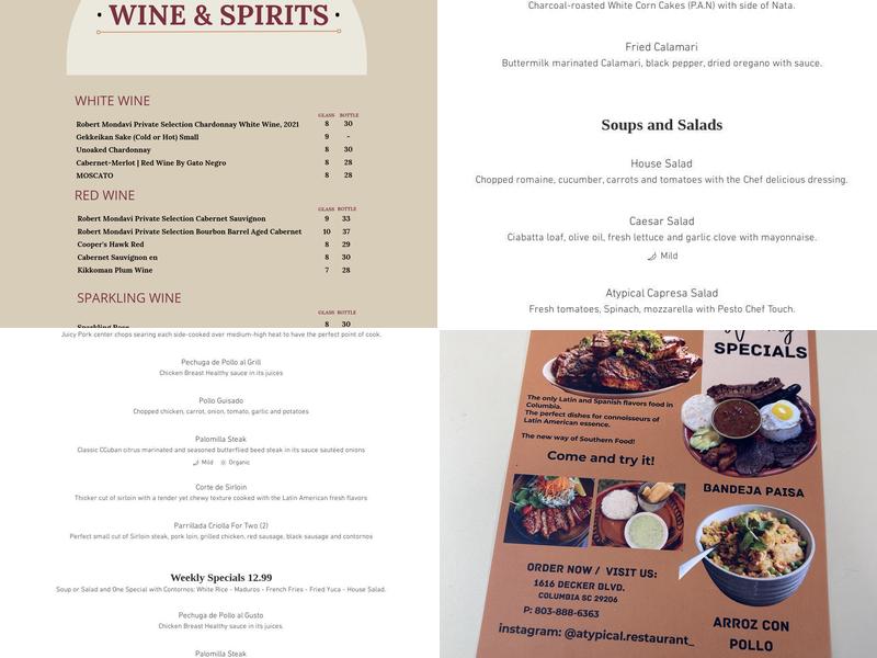 Atypical Restaurant Menu