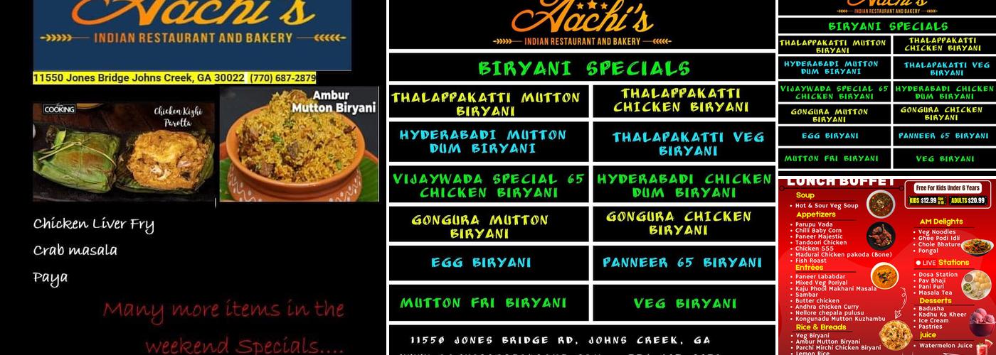 Aachi's Banquet Hall Menu
