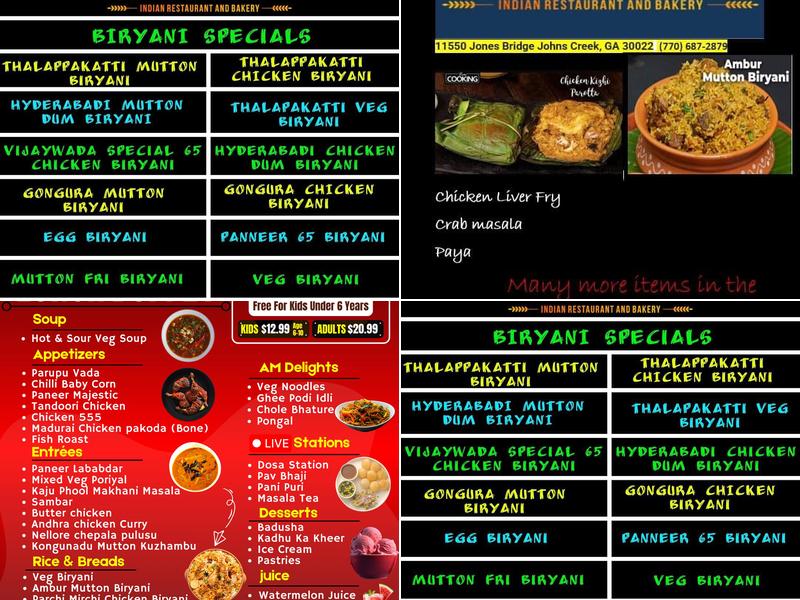 Aachi's Banquet Hall Menu