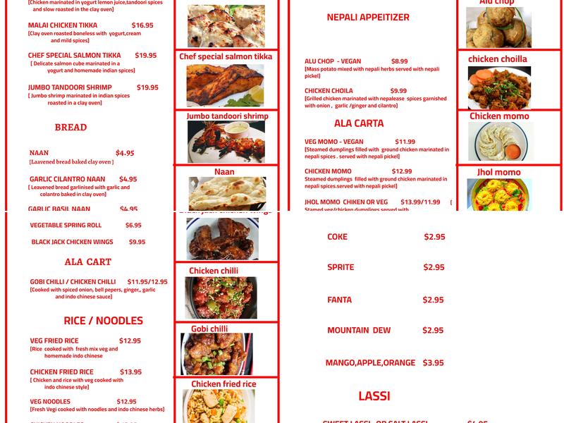 FIRE N SPICE Menu