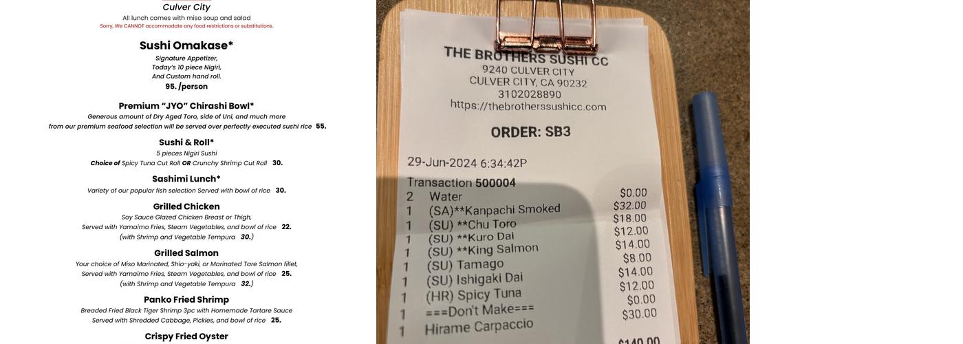 The Brothers Sushi Culver City Menu