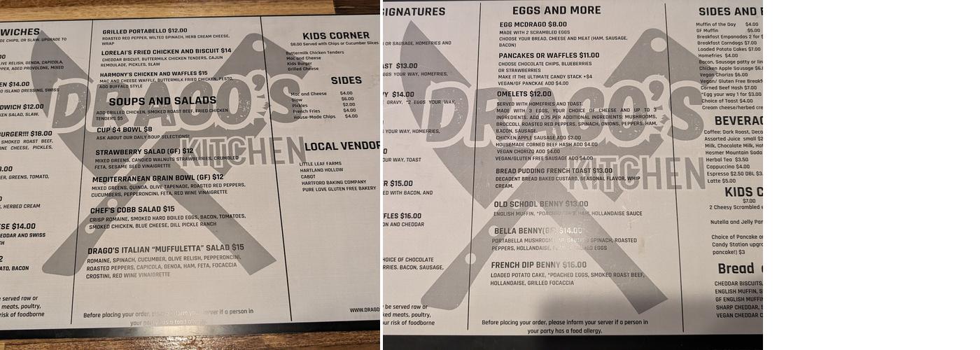 Drago's Kitchen Menu