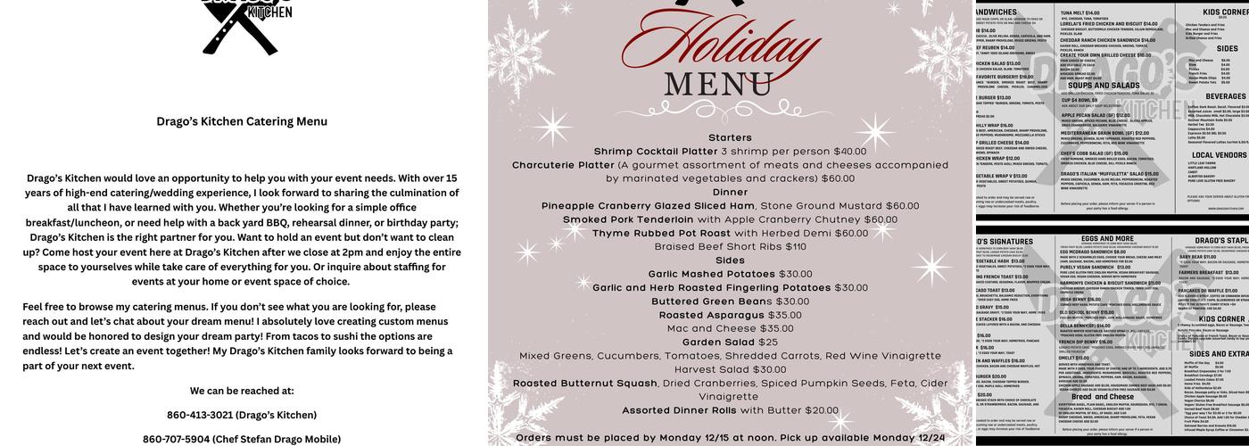 Drago's Kitchen Menu