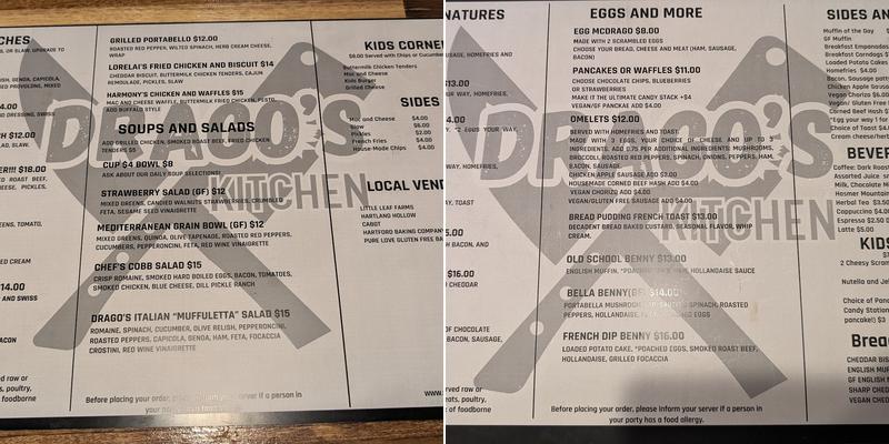 Drago's Kitchen Menu