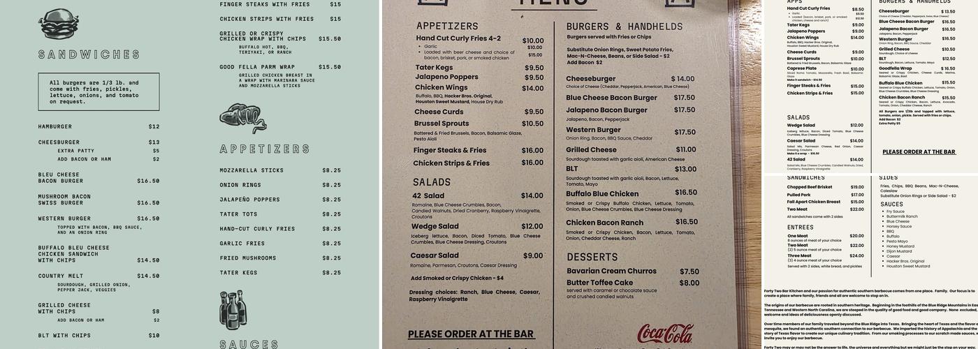 Forty Two Bar Kitchen Menu