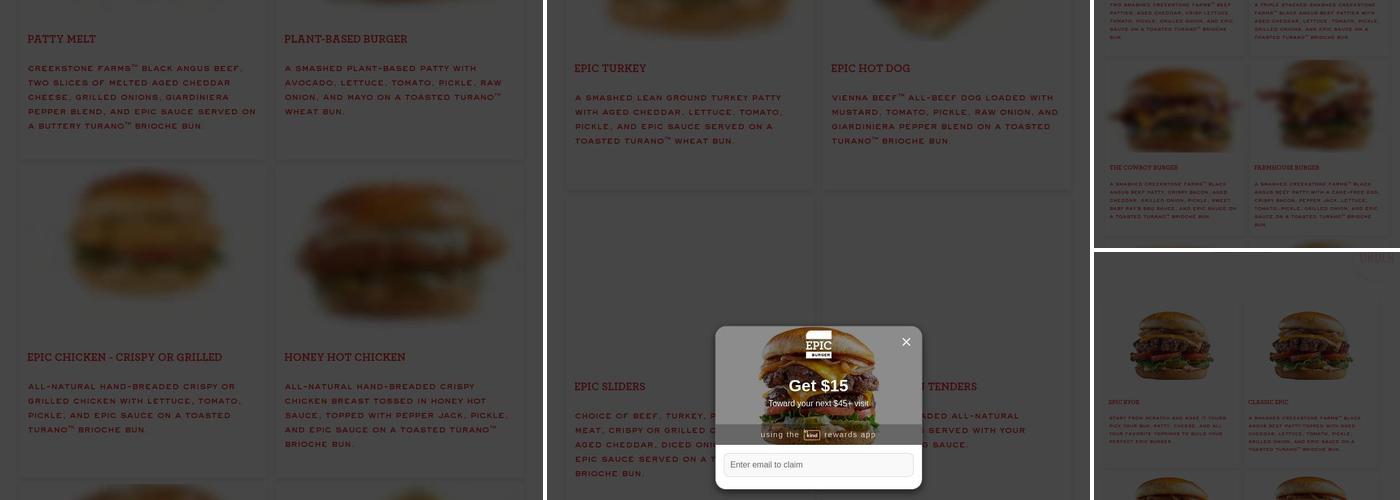 Epic Burger Menu