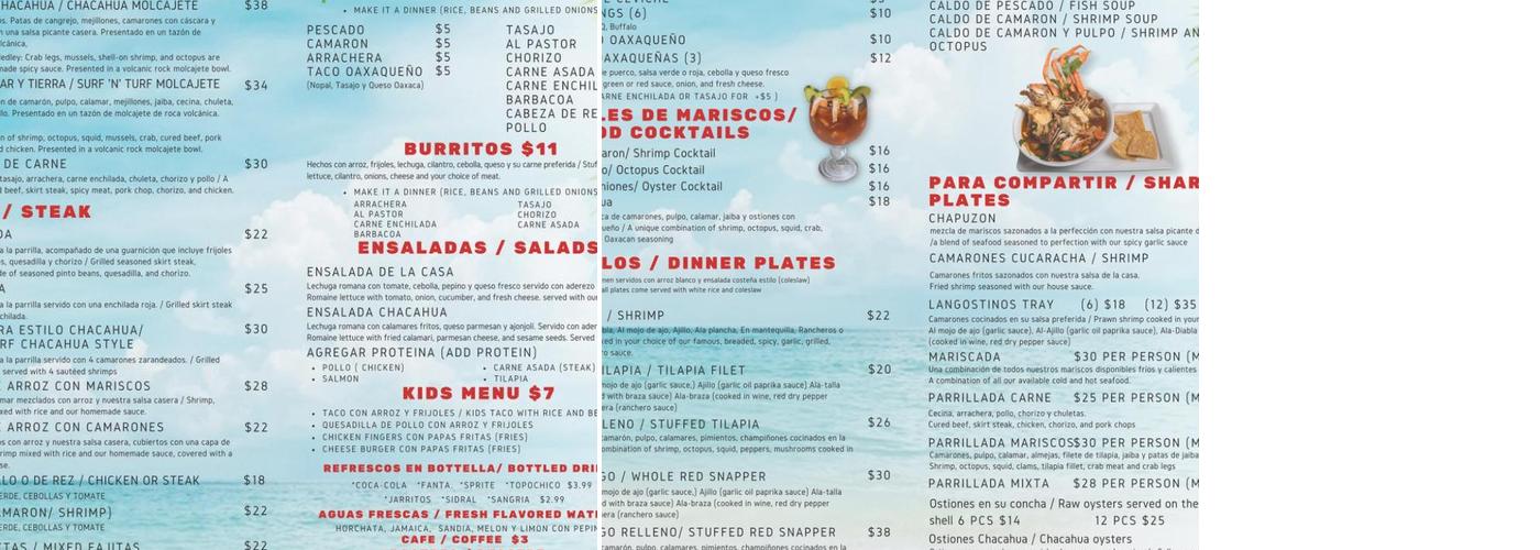 Restaurante Chacahua Menu