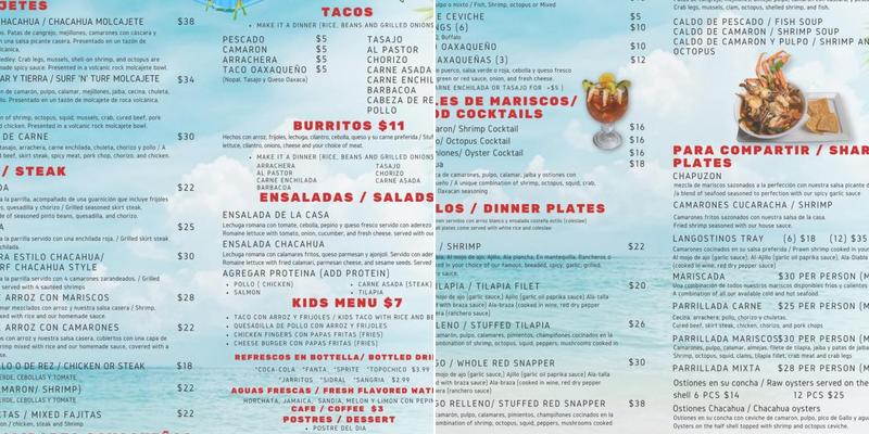 Restaurante Chacahua Menu