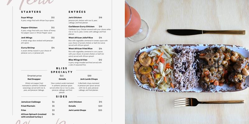 Bliss Restaurant Menu
