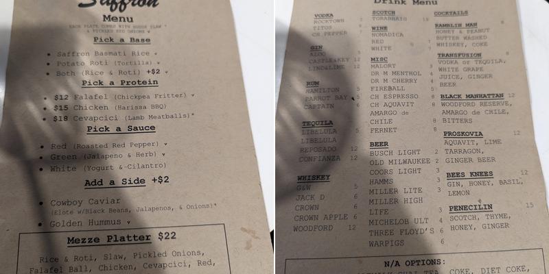 Saffron Bazaar Menu