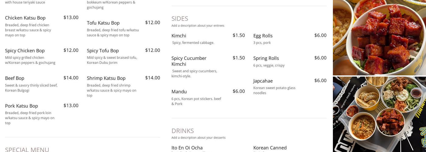 K-Bop Menu