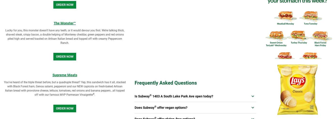 Subway Menu