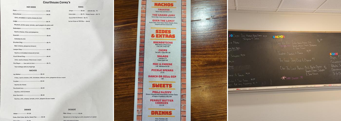 Courthouse Coneys Menu