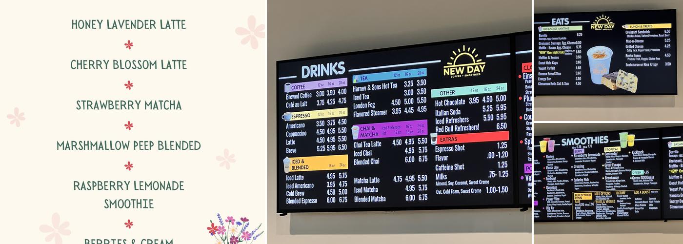 NEW DAY Coffee + Smoothies Menu