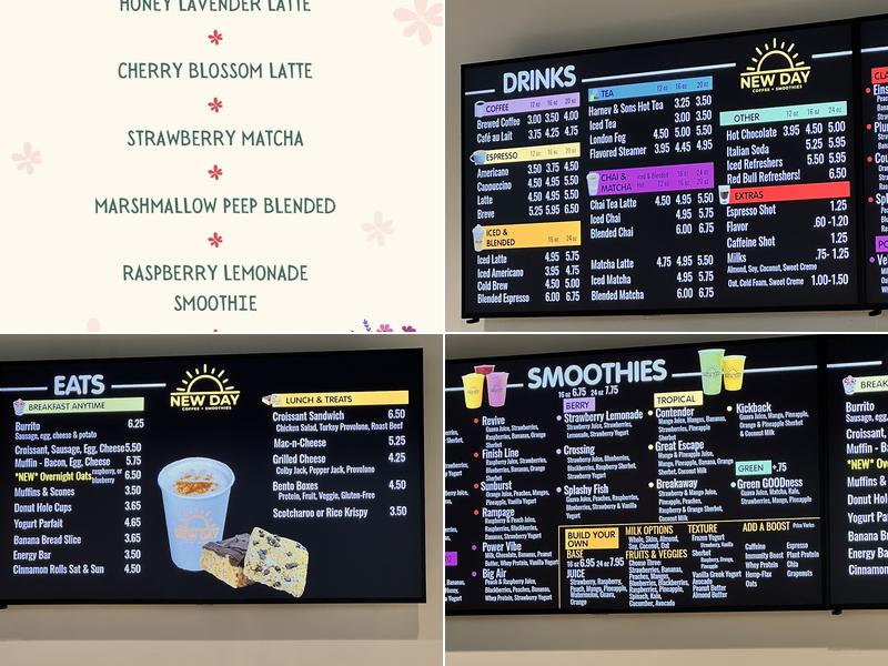 NEW DAY Coffee + Smoothies Menu