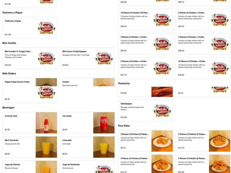 Lechonera Pollo Sabroso Restaurant Menu