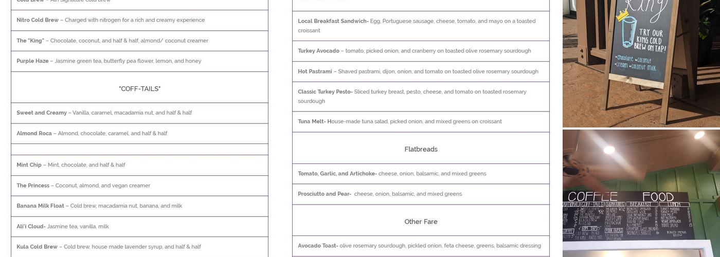 Ali'i Coffee Co. Kōloa Menu