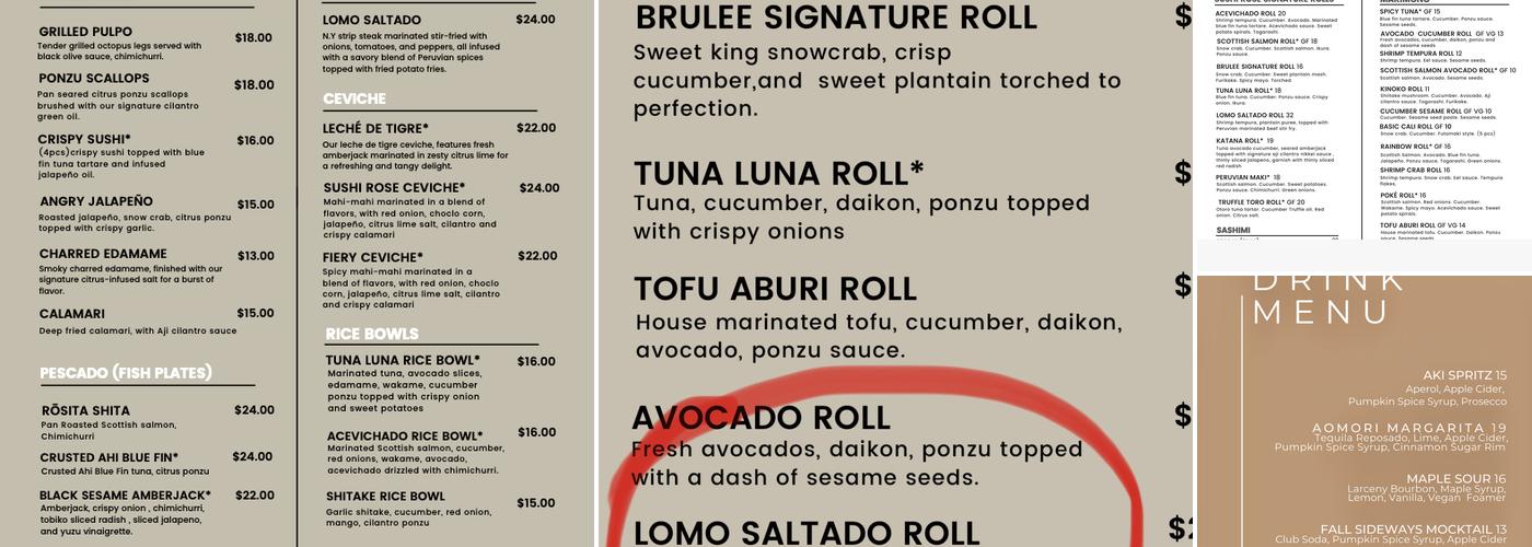 Sushi Rose Menu