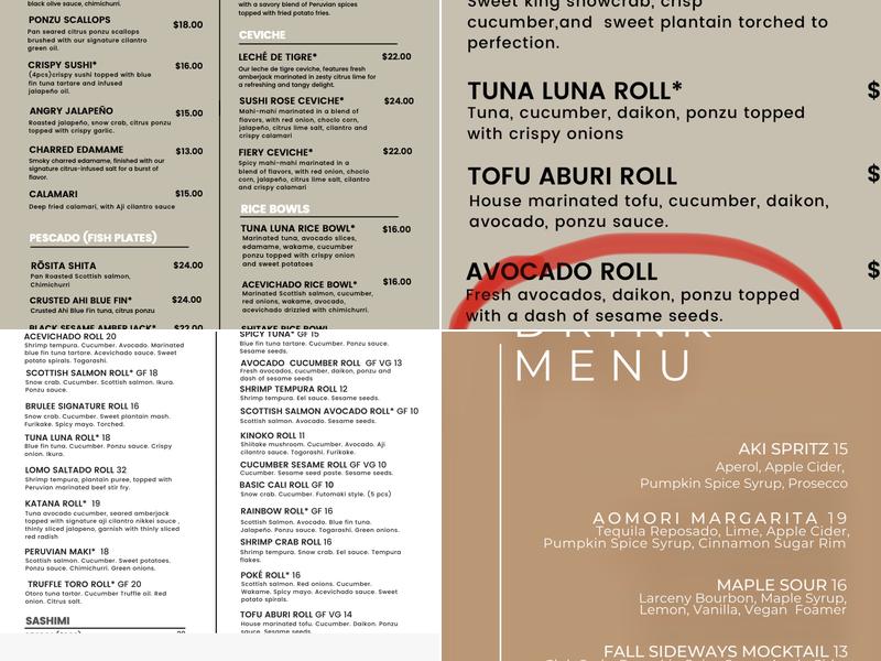 Sushi Rose Menu