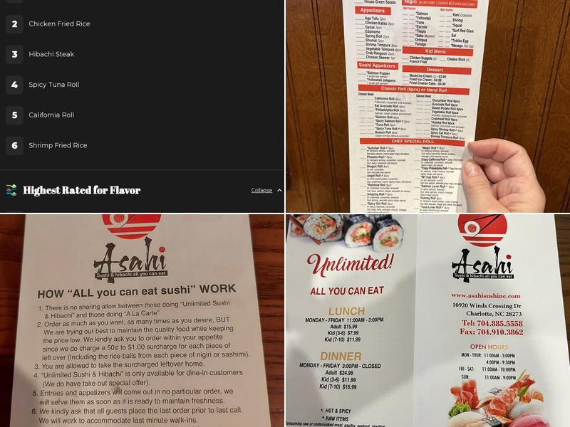 Asahi Sushi Menu
