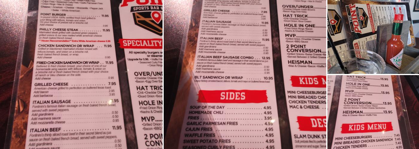 The Point Sports Bar & Grill Menu