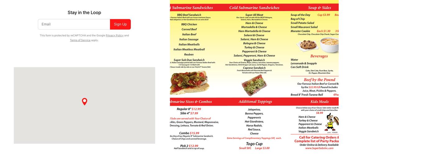 Super Submarine Menu