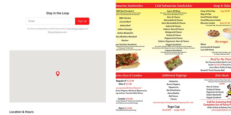 Super Submarine Menu