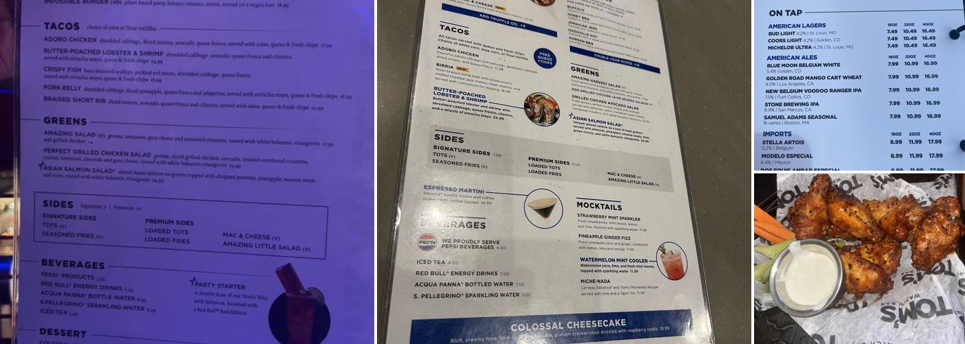 Tom's Watch Bar Menu