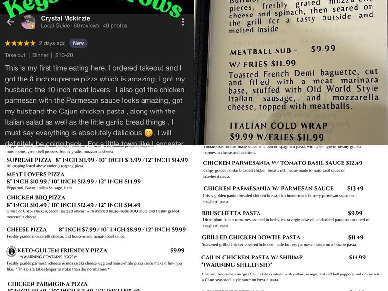 Keys and Crows Restaurant Menu