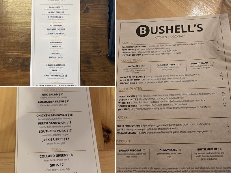 Bushell's Kitchen & Cocktails Menu