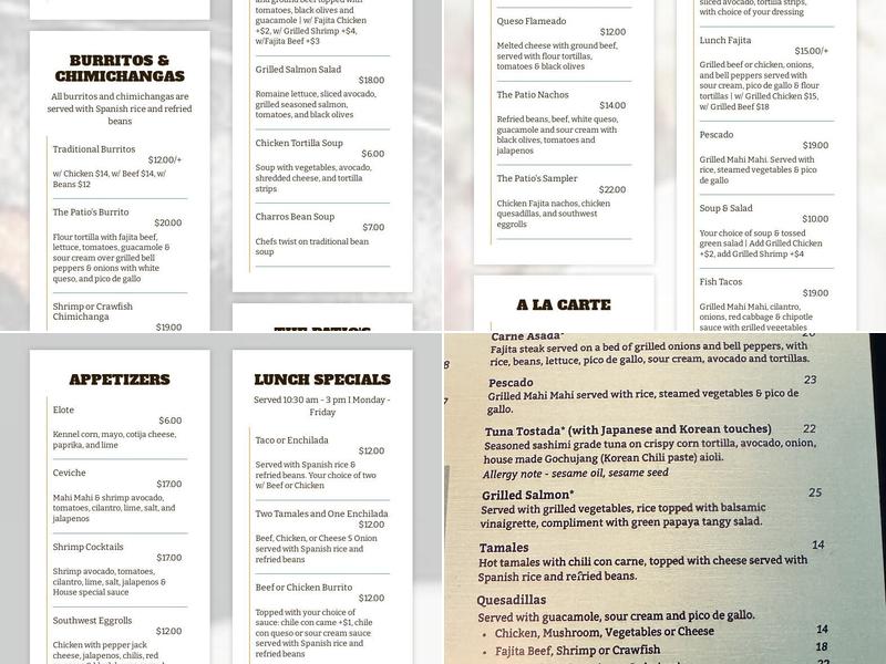 The Patio Tex-Mex Fusion Menu