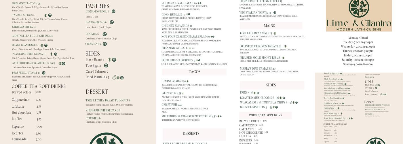 Lime & Cilantro Menu