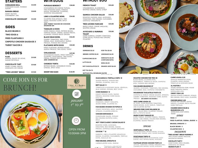 Lime & Cilantro Menu