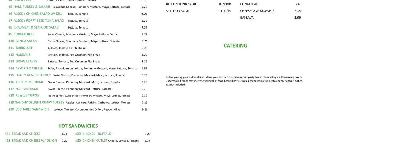 Aleco Deli Menu