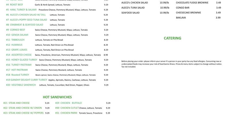 Aleco Deli Menu