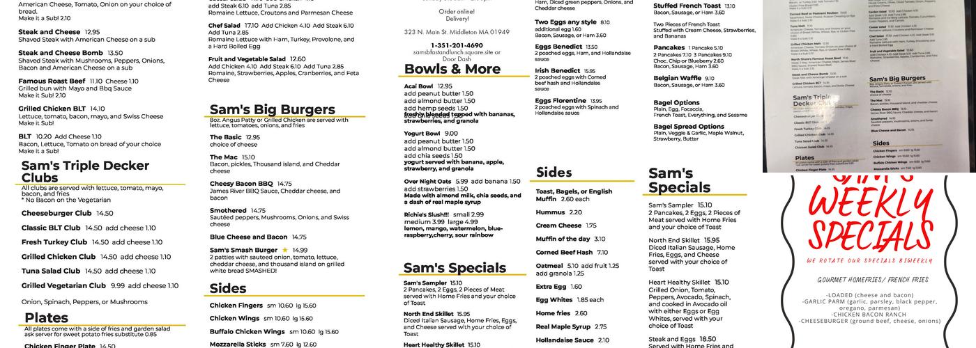 Sam's Place Menu